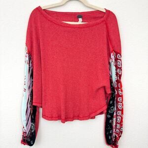 Free People We The Free Womens Blossom Top Size S Floral Waffle Boho Red